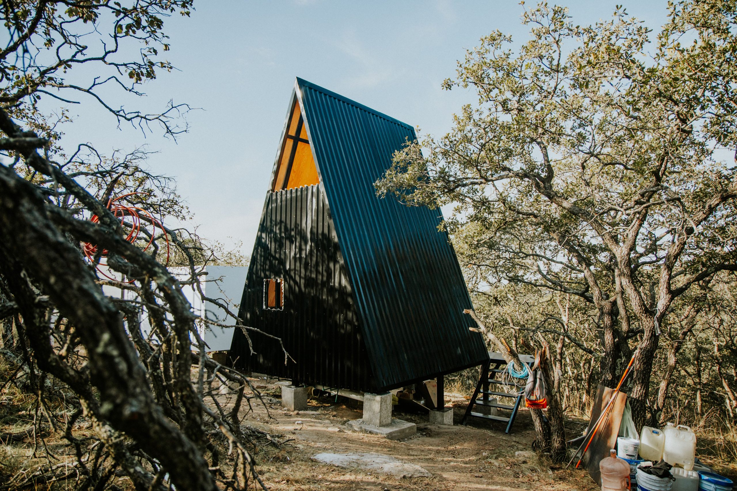 Cabane bois contemporaine en forêt calme